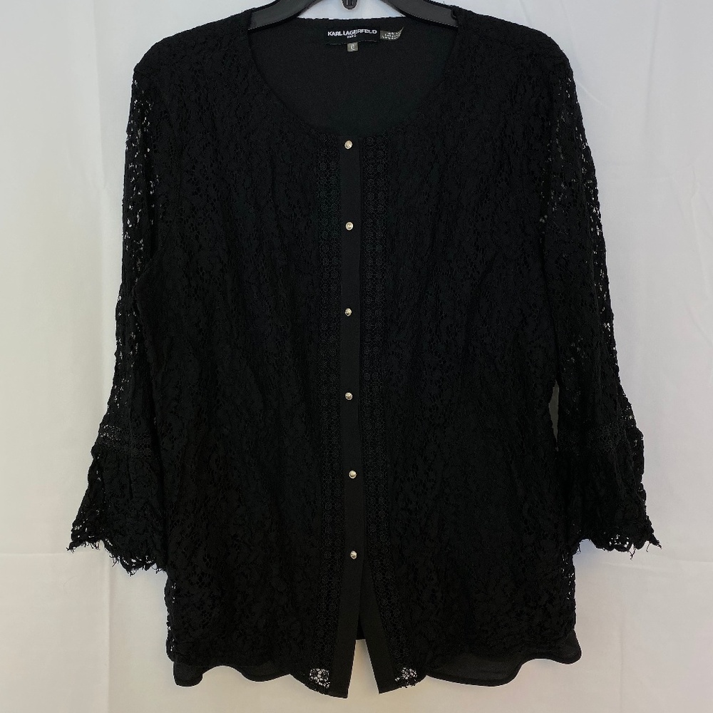 Karl Lagerfeld Black Lace Button Up XL